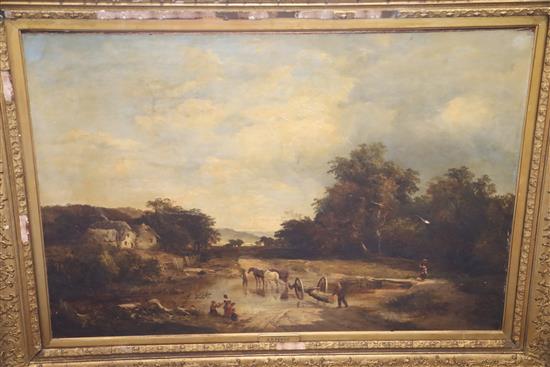Sidney Richard Percy (1822-1886) Landscape with timber cart crossing a stream 25.5 x 37.5in.